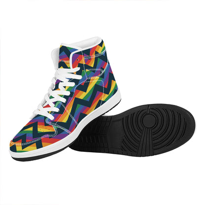 LGBT Pride Rainbow Chevron Pattern Print High Top Leather Sneakers