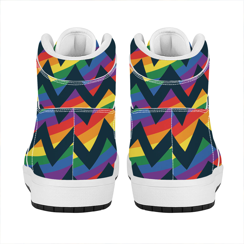 LGBT Pride Rainbow Chevron Pattern Print High Top Leather Sneakers