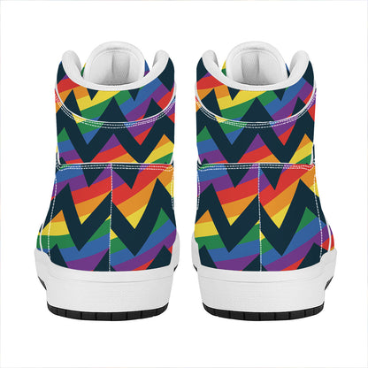 LGBT Pride Rainbow Chevron Pattern Print High Top Leather Sneakers