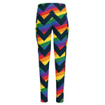 LGBT Pride Rainbow Chevron Pattern Print High-Waisted Pocket Leggings