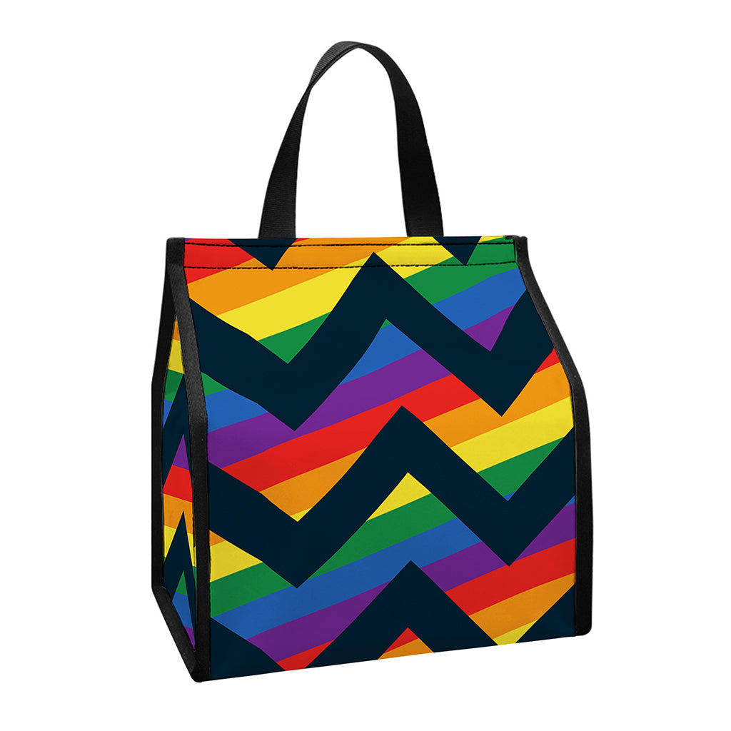 LGBT Pride Rainbow Chevron Pattern Print Insulated Lunch Tote