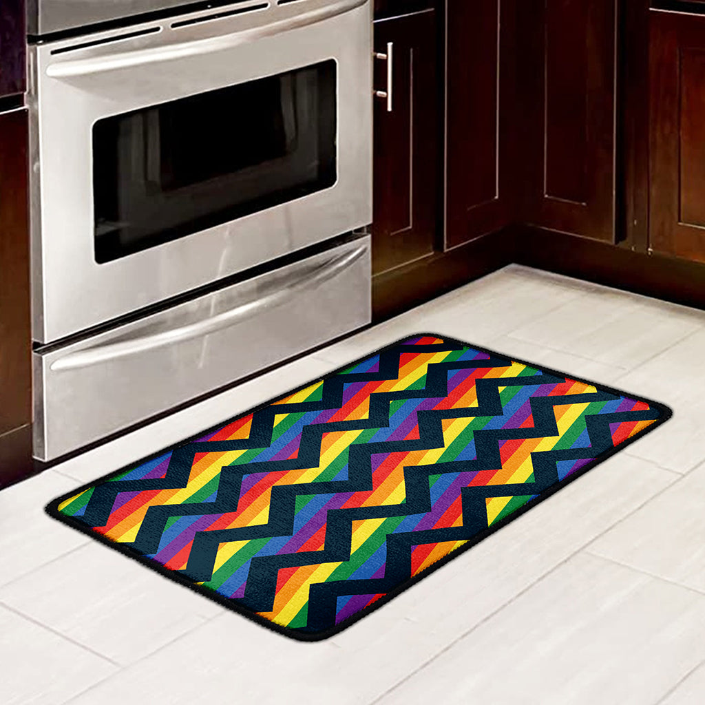 LGBT Pride Rainbow Chevron Pattern Print Kitchen Mat