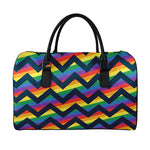 LGBT Pride Rainbow Chevron Pattern Print Leather Duffle Bag