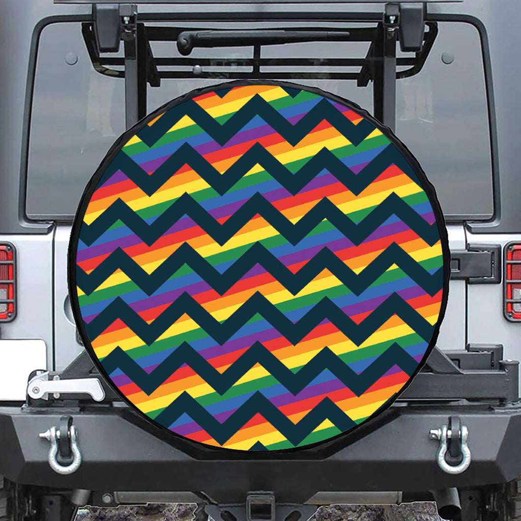 LGBT Pride Rainbow Chevron Pattern Print Leather Spare Tire Cover