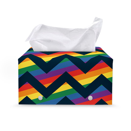 LGBT Pride Rainbow Chevron Pattern Print Leather Tissue Box Cover