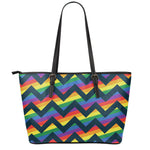 LGBT Pride Rainbow Chevron Pattern Print Leather Tote Bag