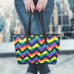 LGBT Pride Rainbow Chevron Pattern Print Leather Tote Bag