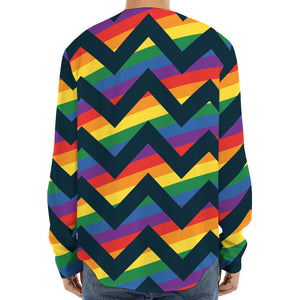 LGBT Pride Rainbow Chevron Pattern Print Long Sleeve Baseball Jersey