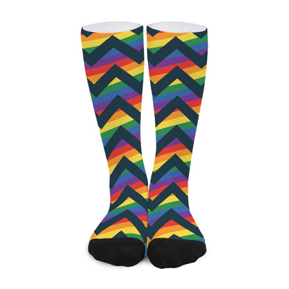 LGBT Pride Rainbow Chevron Pattern Print Long Socks