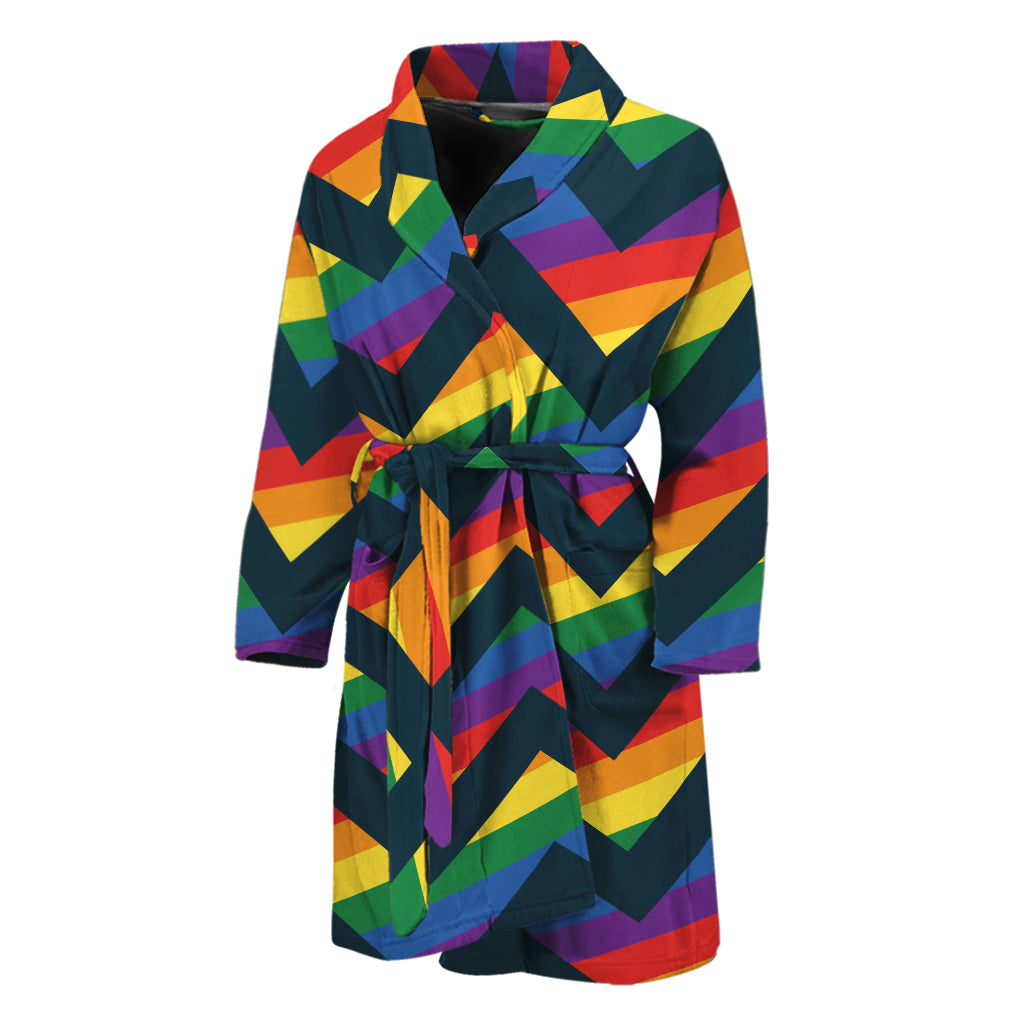 LGBT Pride Rainbow Chevron Pattern Print Men's Bathrobe