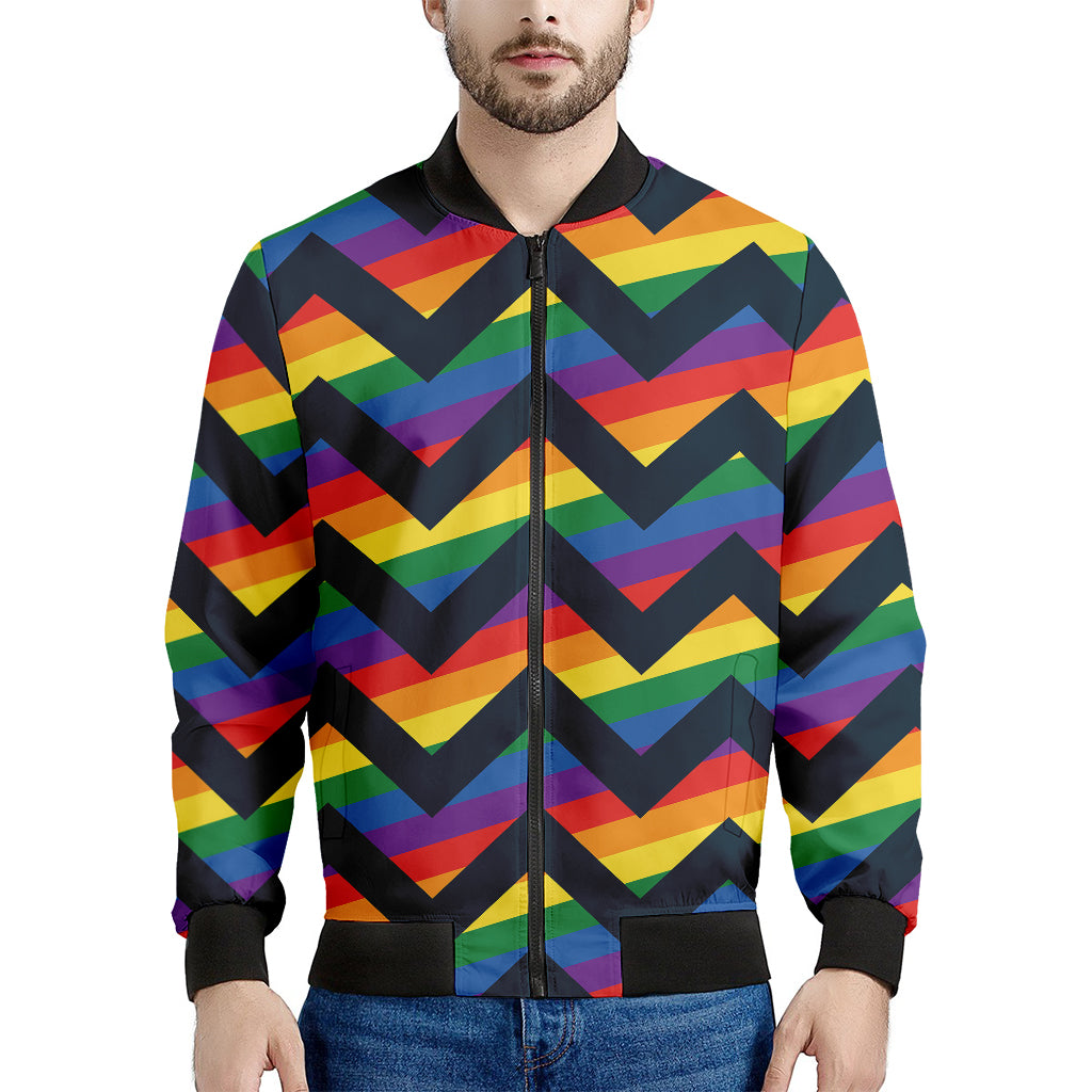 LGBT Pride Rainbow Chevron Pattern Print Men's Bomber Jacket