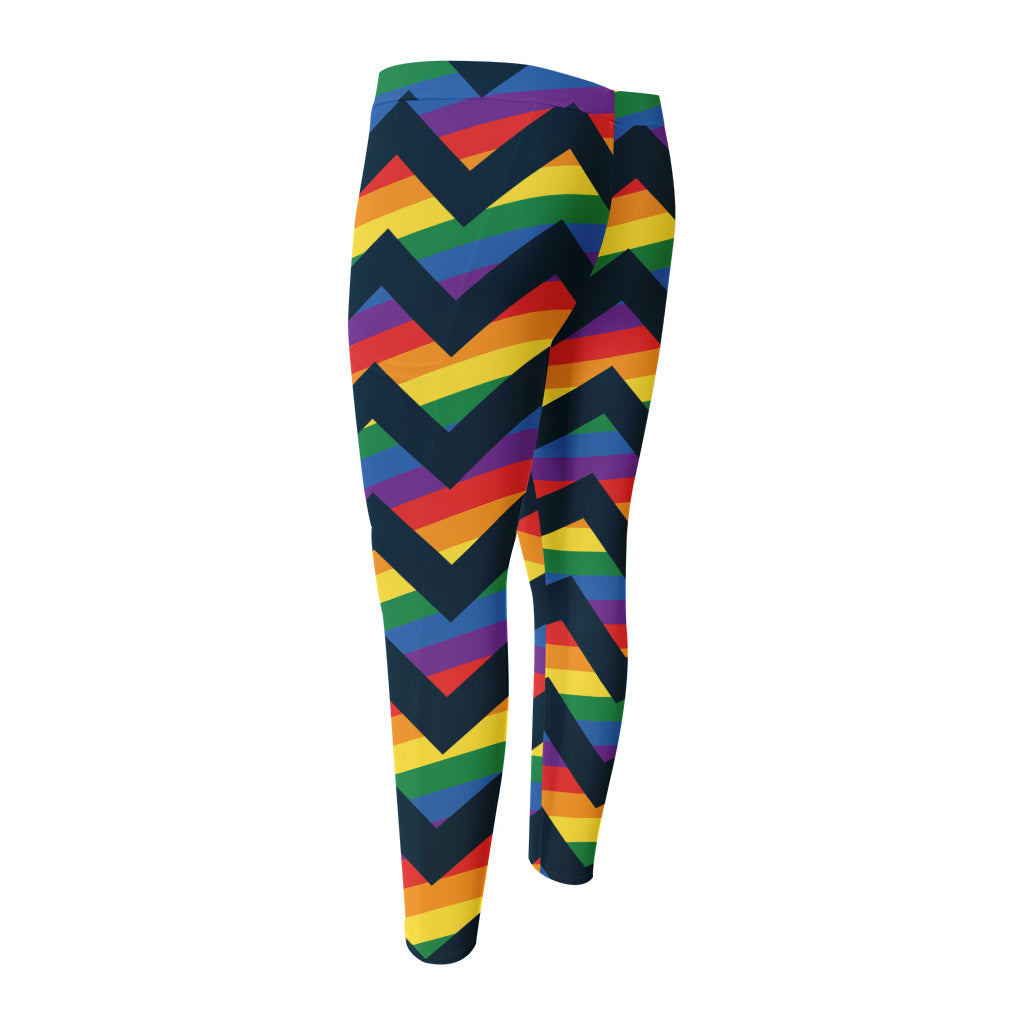 LGBT Pride Rainbow Chevron Pattern Print Men's Compression Pants