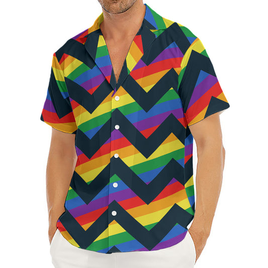 LGBT Pride Rainbow Chevron Pattern Print Men's Deep V-Neck Shirt