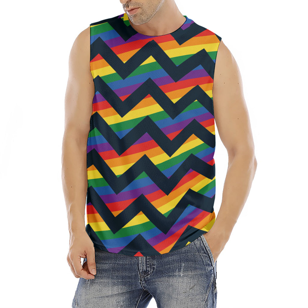 LGBT Pride Rainbow Chevron Pattern Print Men's Fitness Tank Top