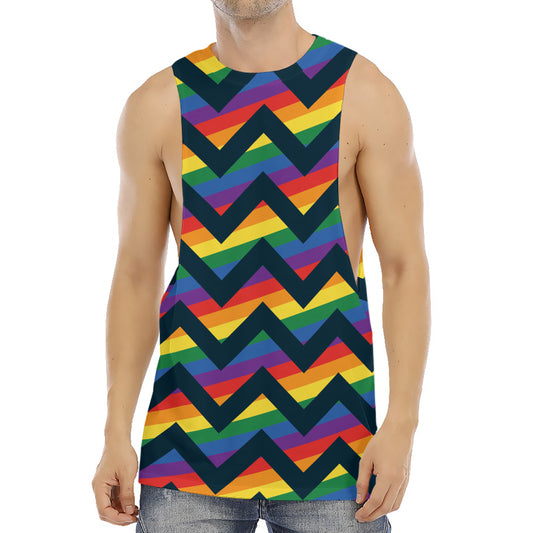LGBT Pride Rainbow Chevron Pattern Print Men's Muscle Tank Top