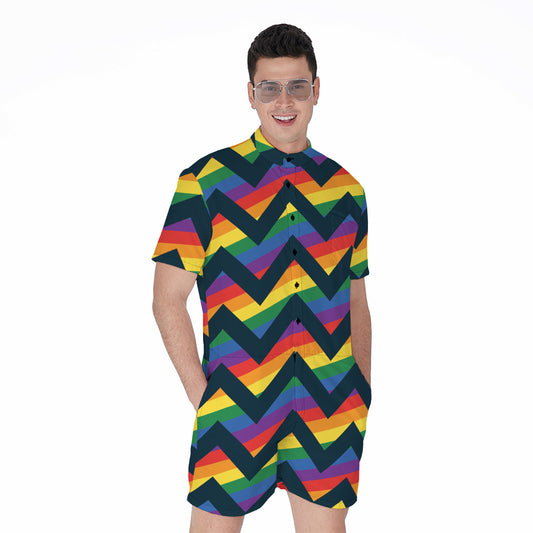 LGBT Pride Rainbow Chevron Pattern Print Men's Rompers