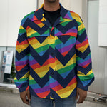 LGBT Pride Rainbow Chevron Pattern Print Men's Shirt Jacket