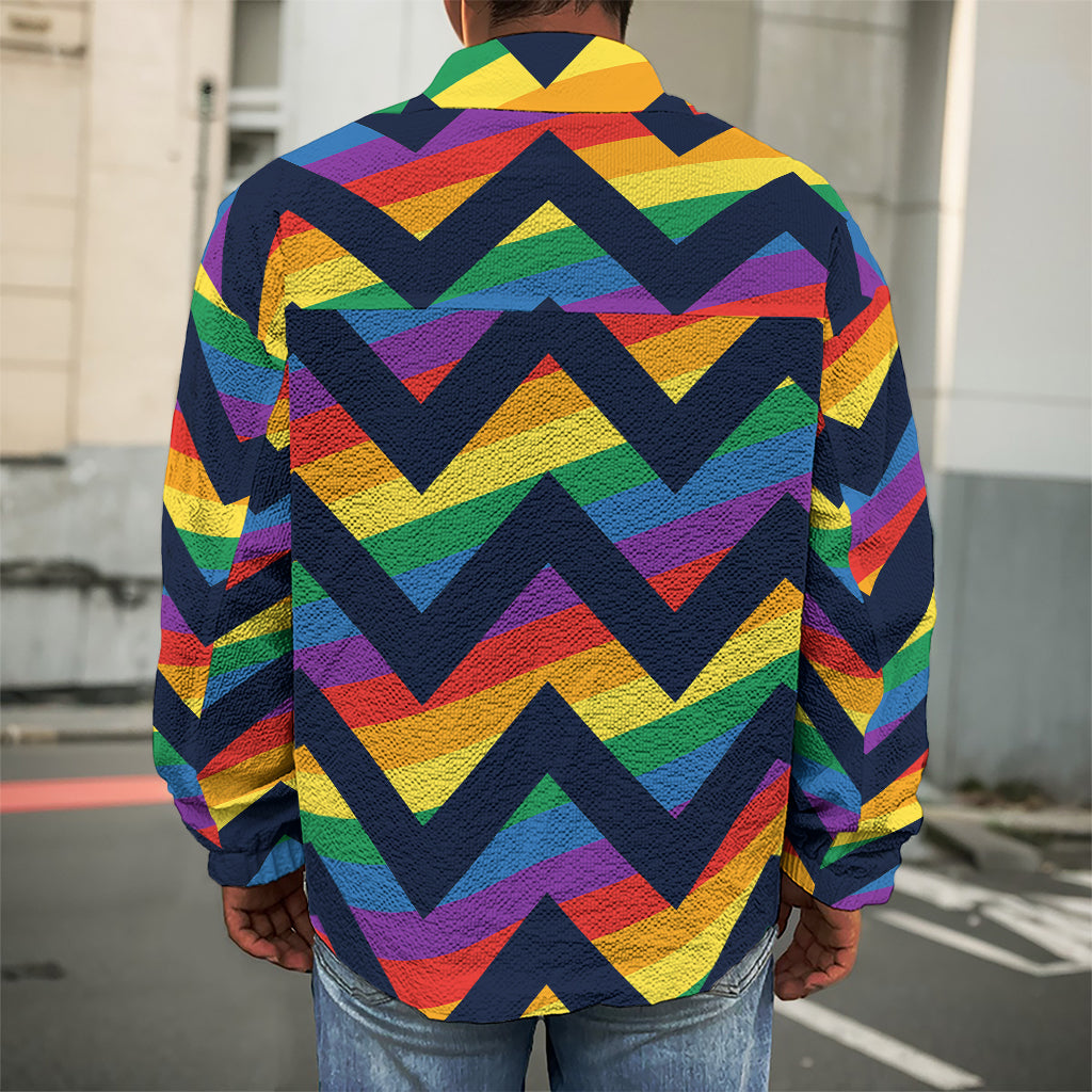 LGBT Pride Rainbow Chevron Pattern Print Men's Shirt Jacket