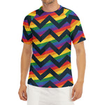 LGBT Pride Rainbow Chevron Pattern Print Men's Short Sleeve Rash Guard
