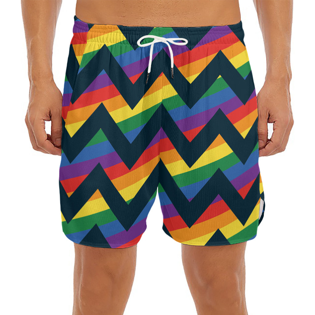 LGBT Pride Rainbow Chevron Pattern Print Men's Split Running Shorts