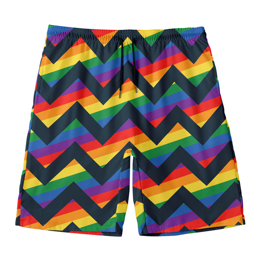 LGBT Pride Rainbow Chevron Pattern Print Men's Swim Trunks