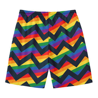 LGBT Pride Rainbow Chevron Pattern Print Men's Swim Trunks