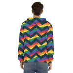 LGBT Pride Rainbow Chevron Pattern Print Men's Velvet Pullover Hoodie