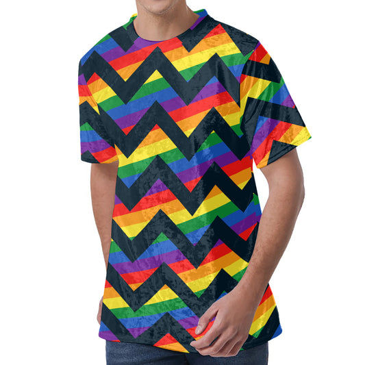 LGBT Pride Rainbow Chevron Pattern Print Men's Velvet T-Shirt