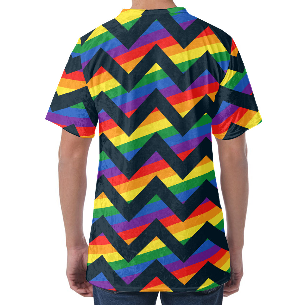 LGBT Pride Rainbow Chevron Pattern Print Men's Velvet T-Shirt