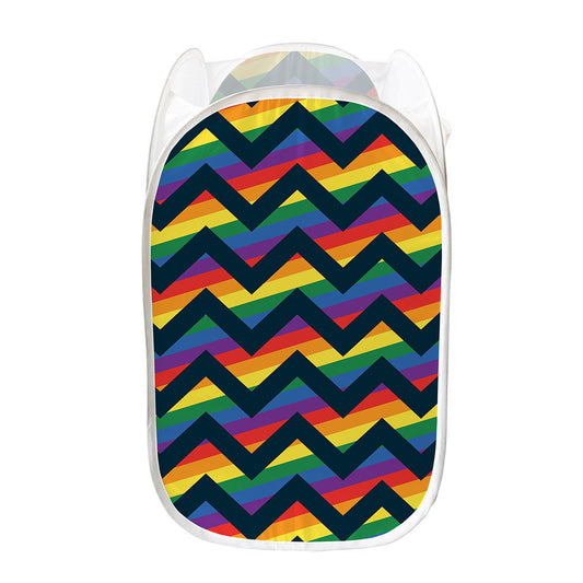 LGBT Pride Rainbow Chevron Pattern Print Mesh Laundry Hamper