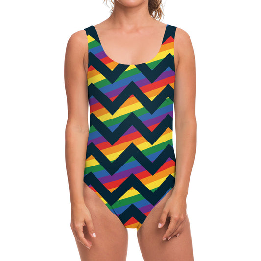LGBT Pride Rainbow Chevron Pattern Print One Piece Swimsuit