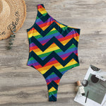 LGBT Pride Rainbow Chevron Pattern Print One Shoulder Bodysuit