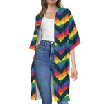 LGBT Pride Rainbow Chevron Pattern Print Open Front Beach Cover Up