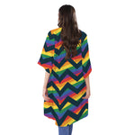 LGBT Pride Rainbow Chevron Pattern Print Open Front Beach Cover Up