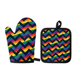 LGBT Pride Rainbow Chevron Pattern Print Oven Mitt And Pot Holder Set