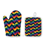 LGBT Pride Rainbow Chevron Pattern Print Oven Mitt And Pot Holder Set