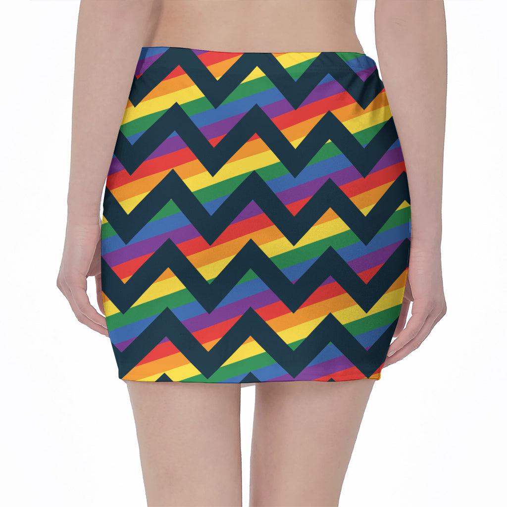 LGBT Pride Rainbow Chevron Pattern Print Pencil Mini Skirt