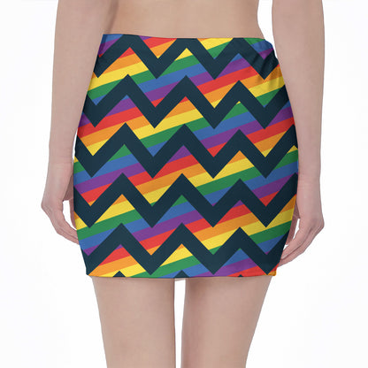 LGBT Pride Rainbow Chevron Pattern Print Pencil Mini Skirt