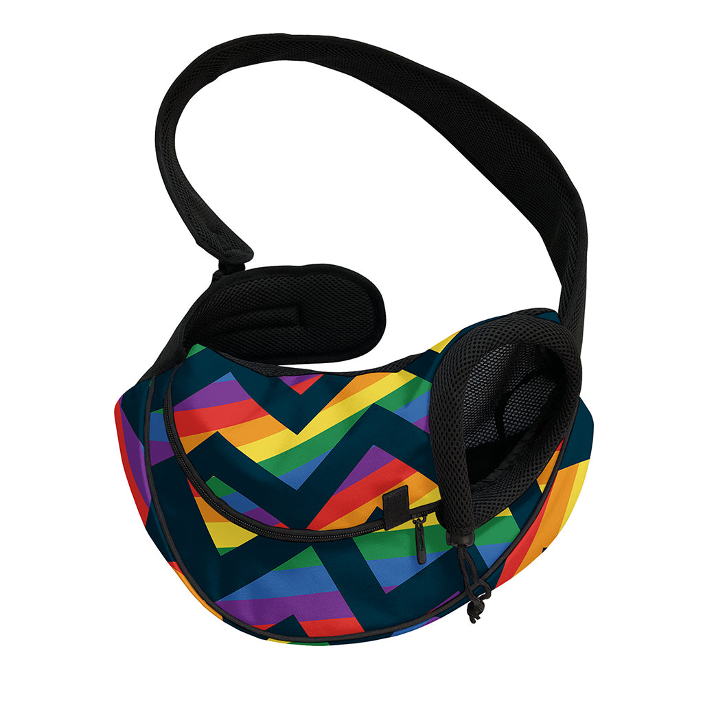 LGBT Pride Rainbow Chevron Pattern Print Pet Sling Carrier