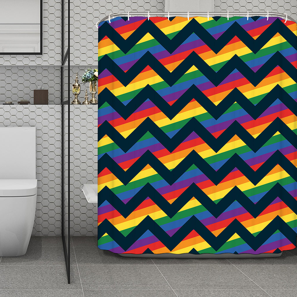 LGBT Pride Rainbow Chevron Pattern Print Polyester Shower Curtain