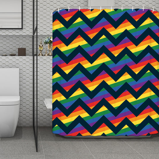 LGBT Pride Rainbow Chevron Pattern Print Polyester Shower Curtain