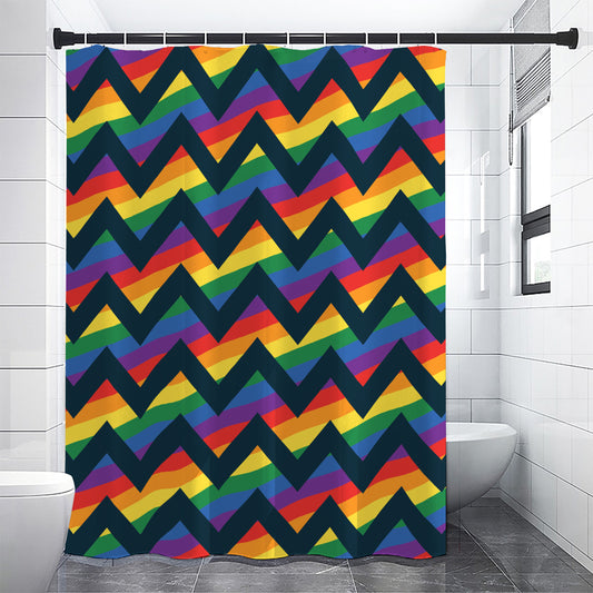 LGBT Pride Rainbow Chevron Pattern Print Premium Shower Curtain