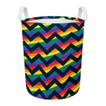 LGBT Pride Rainbow Chevron Pattern Print Round Laundry Basket