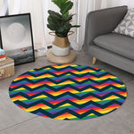 LGBT Pride Rainbow Chevron Pattern Print Round Rug
