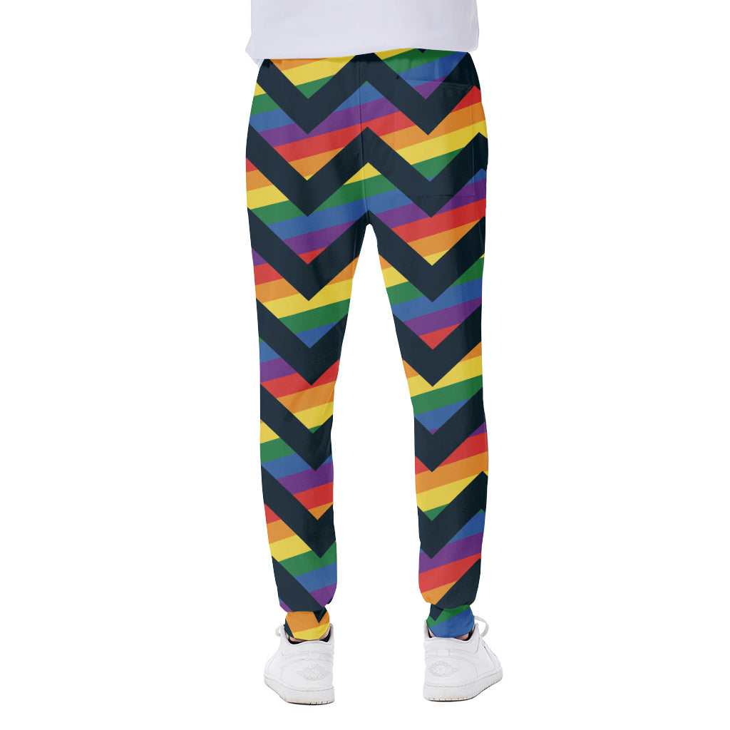 LGBT Pride Rainbow Chevron Pattern Print Scuba Joggers