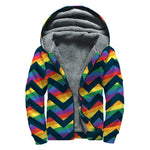 LGBT Pride Rainbow Chevron Pattern Print Sherpa Lined Zip Up Hoodie