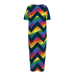 LGBT Pride Rainbow Chevron Pattern Print Short Sleeve Long Nightdress