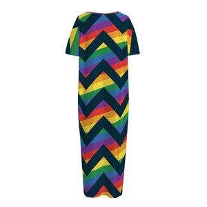 LGBT Pride Rainbow Chevron Pattern Print Short Sleeve Long Nightdress