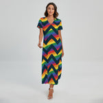 LGBT Pride Rainbow Chevron Pattern Print Short Sleeve Maxi Dress