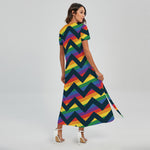 LGBT Pride Rainbow Chevron Pattern Print Short Sleeve Maxi Dress
